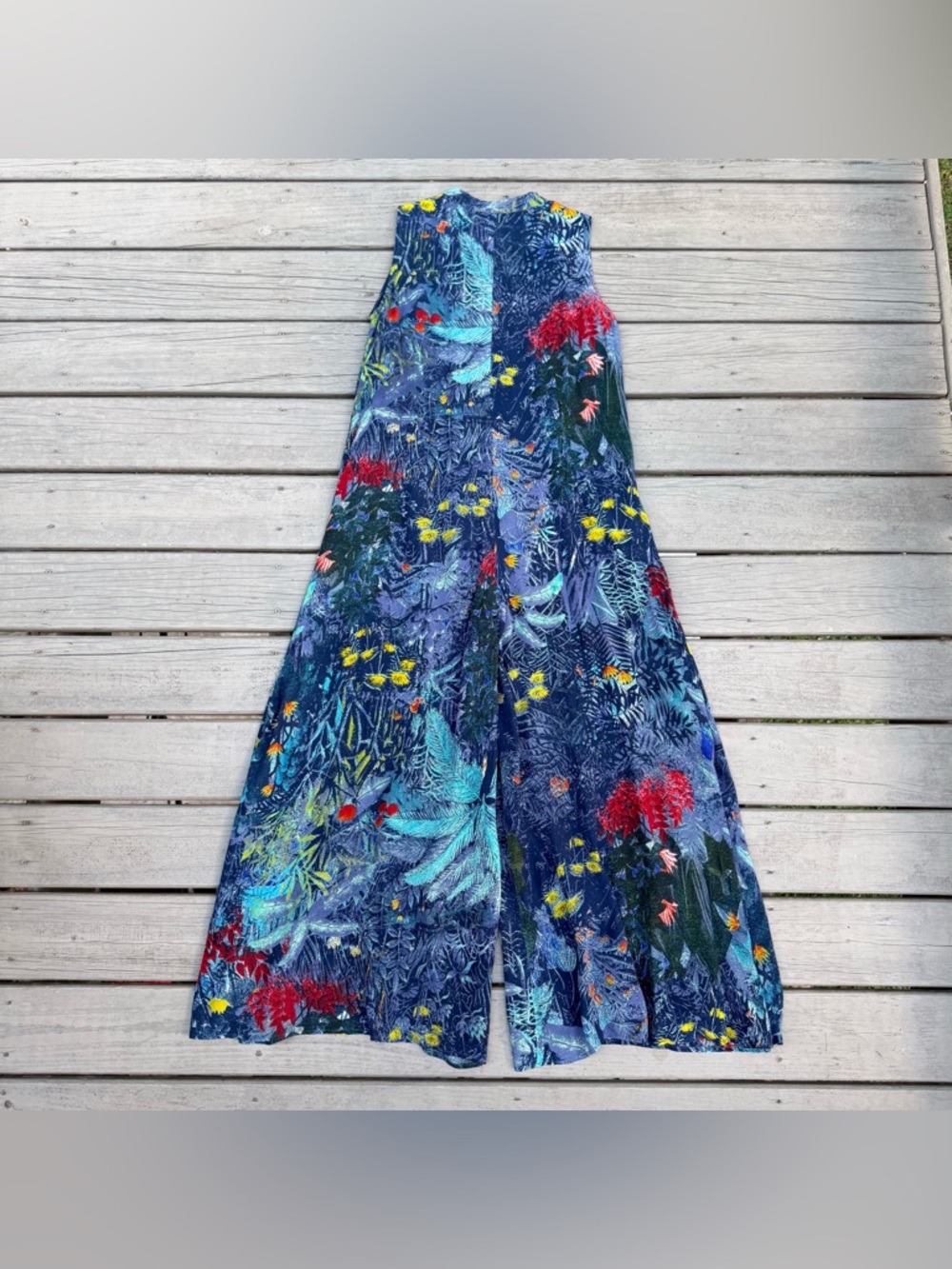 Label by Ritu Kumar Blue Floral Zip Up Flared Jumpsuit size M - Picture 9 of 16